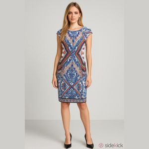 Womens Sheath Dress Size Medium Multi Color Paisley Print Short Sleeve